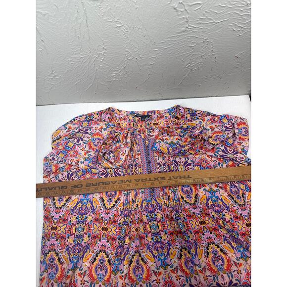 Zac & Rachel Womens Floral Boho Top Button Front 3/4 Sleeve Pleated Plus‎ Sz 2X - Picture 5 of 5